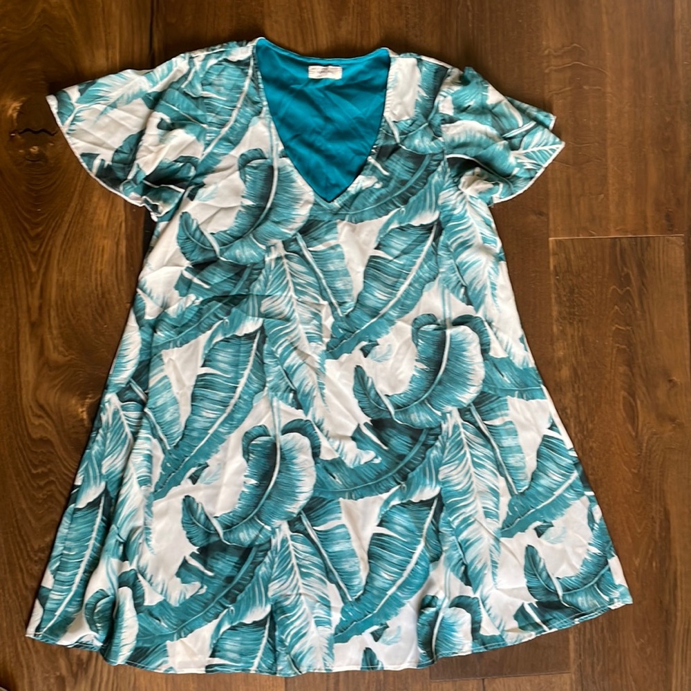 A-line palm print mini dress
